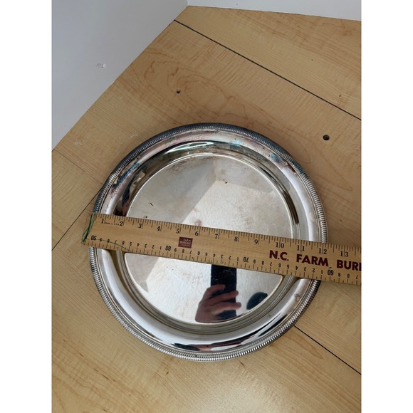 Vintage Silver Plated Round Serving Tray Beaded Rim Platter 12 Inch - Picture 6 of 6